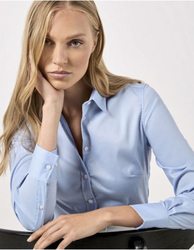 KUS-KK782-Womens Tailored Fit Stretch Oxford Shirt Long Sleeve
